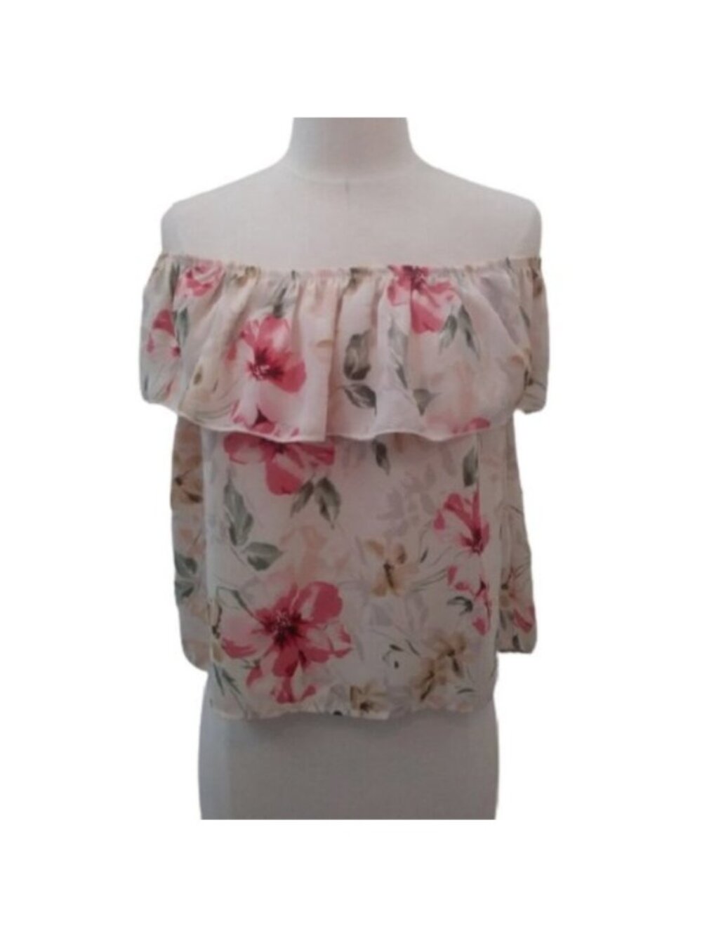 Hollister Off the Shoulder Sleeveless Top, Off White Multi, Size Medium